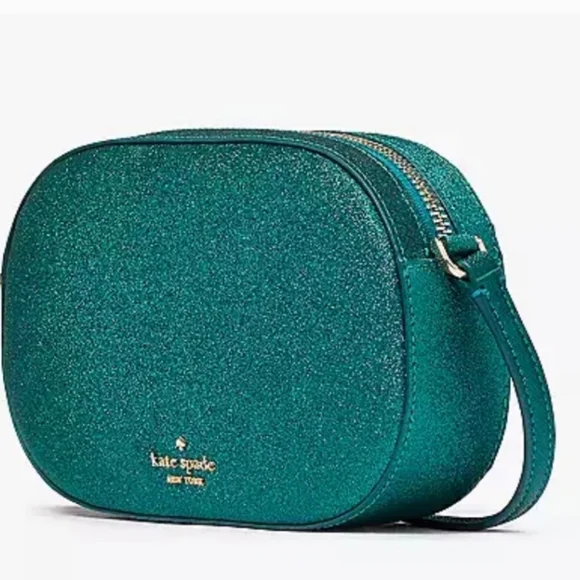 NWT Kate Spade greenGlimmer GlitterOval Camera Bag